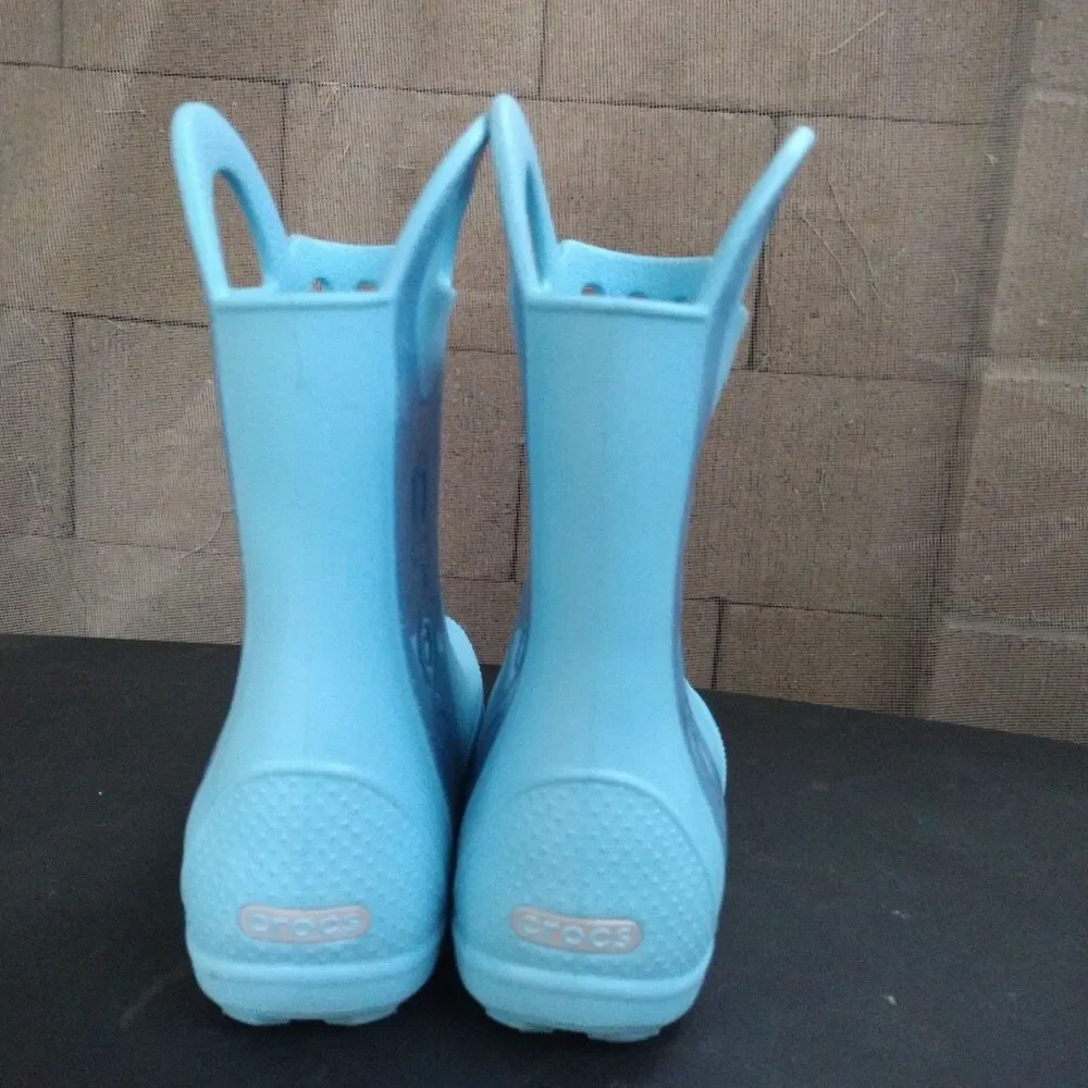 Crocs Handle It Rain Lightweight Boots Kids Size 2 Baby Blue Glitter